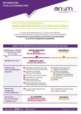 Vasoconstricteurs oraux - fiche d'aide à la dispensation - ANSM